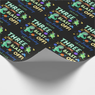 Papel De Presente Festa de Aniversário de 3 Anos Dinossauro Espaço 3