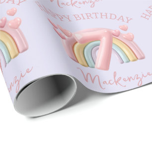 Papel De Presente Festa de Aniversário de 7 anos em 3D Arco-íris par