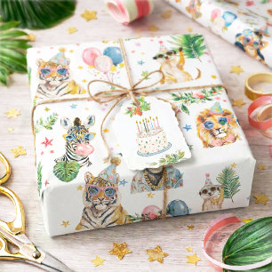 Papel De Presente Festa de Aniversário de Animais da Selva