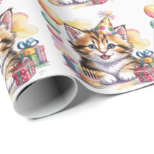 Festa de Aniversário de Aquarela de Gatinho Fofo