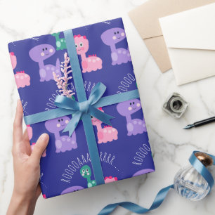 Papel De Presente Festa de Aniversário de Dinossauro Fofa Colorida