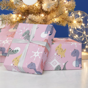 Papel De Presente Festa de Aniversário de Dinossauros de Natal Fofos