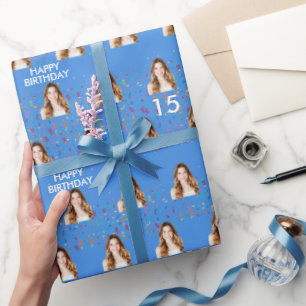 Papel De Presente Festa de aniversário de Foto Personalizada de Rost