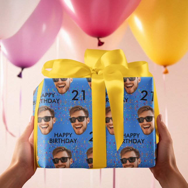 Papel De Presente Festa de aniversário de Fotografias Personalizadas (Funny Custom Face Photo Birthday Party Wrapping Paper
)