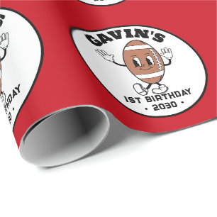 Papel De Presente Festa de aniversário de futebol de retrô-branco pe