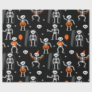 Papel De Presente festa de aniversário de halloween esqueleto caixão