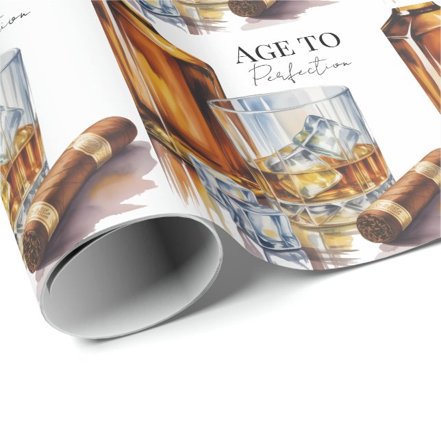 Papel De Presente Festa de Aniversário de Homens com Whisky e Charut (Ponta do rolo)
