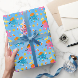 Papel De Presente Festa de Aniversário de Menino com Polvo Azul deba