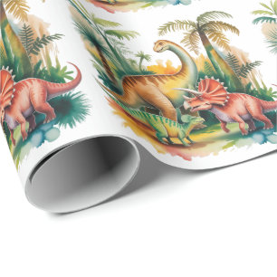 Papel De Presente Festa de Aniversário de Menino com Tema de Dinossa