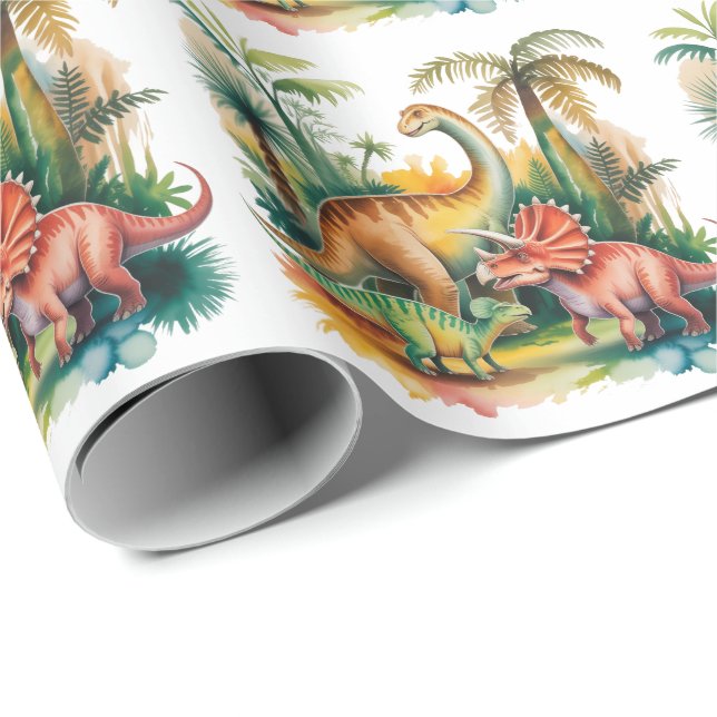 Papel De Presente Festa de Aniversário de Menino com Tema de Dinossa (Ponta do rolo)