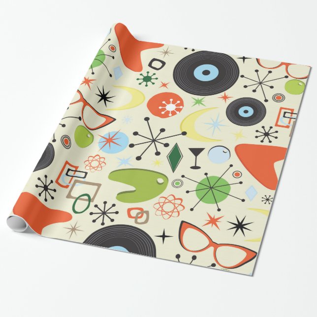 Papel De Presente Festa de aniversário de Tema Anos 50 do Verificado (Desenrolado)