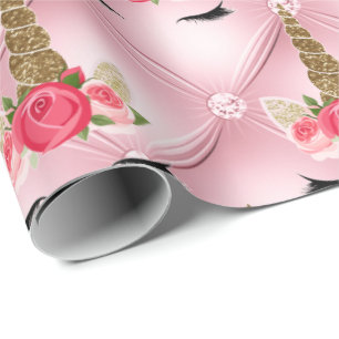 Papel De Presente Festa de Aniversário de Unicórnio com Brilho Doura