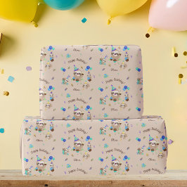 Papel De Presente Festa de Aniversário Divertida da Preguiça Tema Az