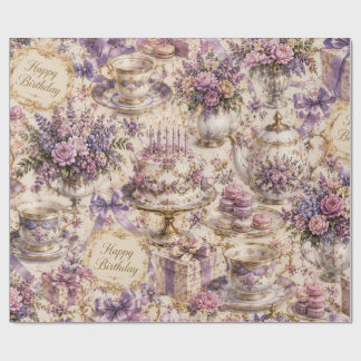 Papel De Presente Festa de Aniversário do Chá de Lavanda Vitoriana