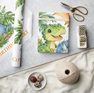 Papel De Presente Festa de Aniversário do Menino da Selva dos Dinoss