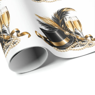 Papel De Presente Festa de Aniversário Gatsby 1920 Preto e Dourado