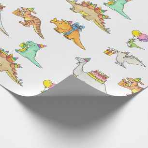 Papel De Presente Festa de Aniversário Infantil Dinossauro Fofo