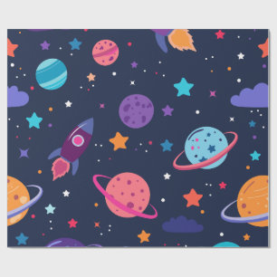 Papel De Presente Festa de Aniversário Infantil Planetas Foguete Est