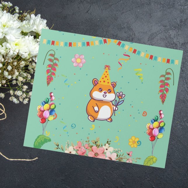 Papel De Presente Festa de Aniversário Infantil Temática de Hamster  (Criador carregado)