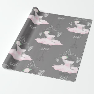 Papel De Presente Festa de Aniversário Pink & Grey Couture Bailarina