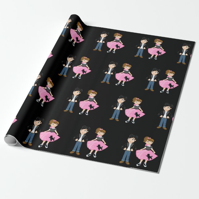 Papel De Presente Festa de Aniversário Retro Sock Hop (Desenrolado)