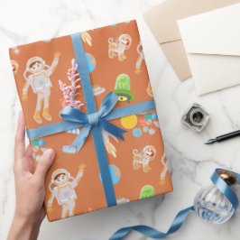 Papel De Presente Festa de aniversário temática do astronauta de Mar