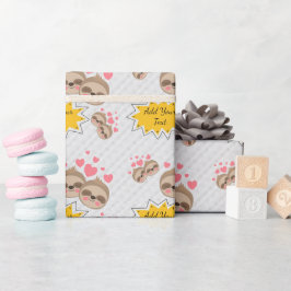 Papel De Presente Festa de Baby Shower com Padrão de Preguiça Fofa e