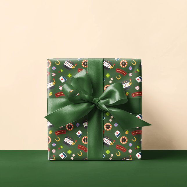 Papel De Presente Festa de Cassino | Verde (Criador carregado)