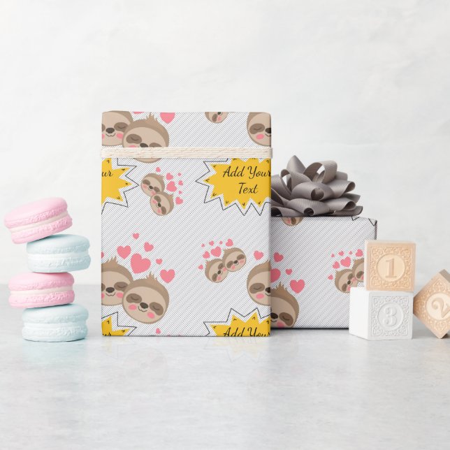 Papel De Presente Festa de Chá de Bebê com Padrão de Preguiça Fofa e (Chá de bebê)