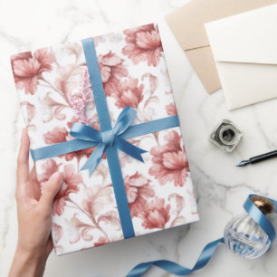 Papel De Presente Festa de Chá de Noiva de Flores Vermelhas Elegante