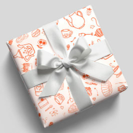 Papel De Presente Festa de Chá Estilo Doodle Caprichoso