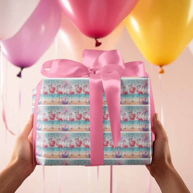 Papel De Presente Festa de Comemoração de Flamingo Dança e Aniversár (Criador carregado)