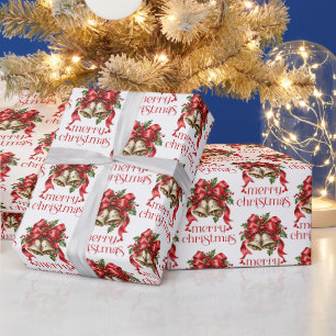Papel De Presente Festa de Decoração de Sininhos de Natal e Azevinho
