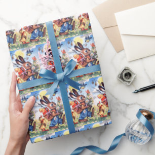 Papel De Presente Festa de Feriado de Coelhinho de Páscoa retrorativ