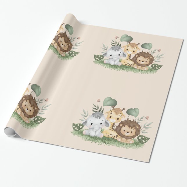 Papel De Presente Festa de Flores Silvestres Safari de Animais (Desenrolado)