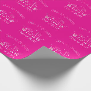 Papel De Presente Festa de Formatura de Chapéu e Coquetel Rosa