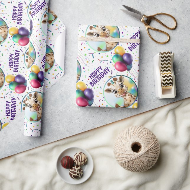 Papel De Presente Festa de Girafa Corajosa, Aniversário de criança d (Artesanato)