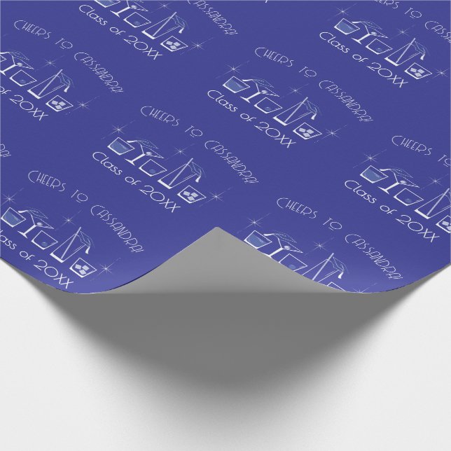 Papel De Presente Festa de Graduação de Chapéu e Coquetel Azul (Ponta)
