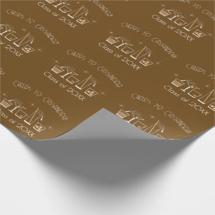 Papel De Presente Festa de Graduação de Chapéu e Coquetel Marrom