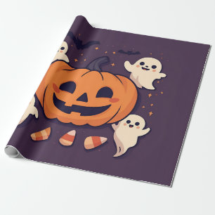 Papel De Presente Festa de Halloween Fofo e Assustador