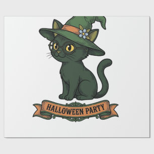 Papel De Presente Festa de Halloween Gato Antigo Design Vetorial_1