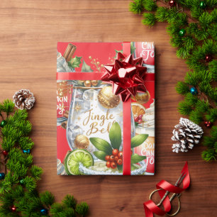Papel De Presente Festa de Natal com Coquetel e Bebidas em Vermelho