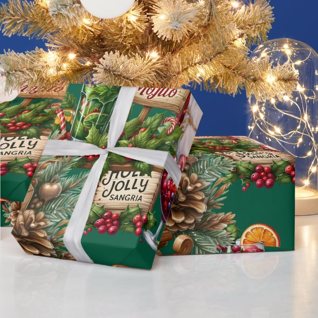 Papel De Presente Festa de Natal com Coquetel e Bebidas no Verde (Feriados)