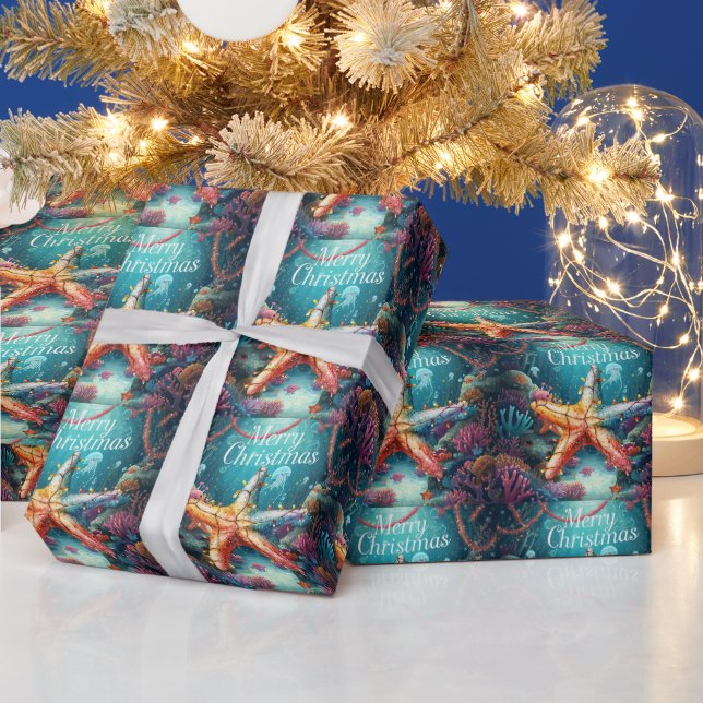 Papel De Presente Festa de Natal da Estrela do Mar Sob o Mar (Feriados)