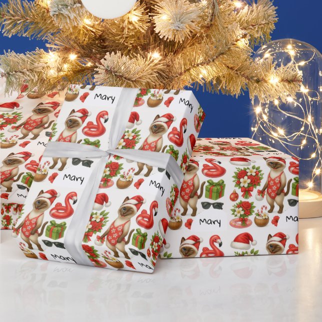 Papel De Presente Festa de Natal de Verão de Gato Julho Piscina (Feriados)