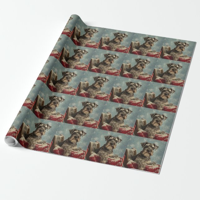 Papel De Presente Festa de Natal do Cão Schnauzer (Desenrolado)