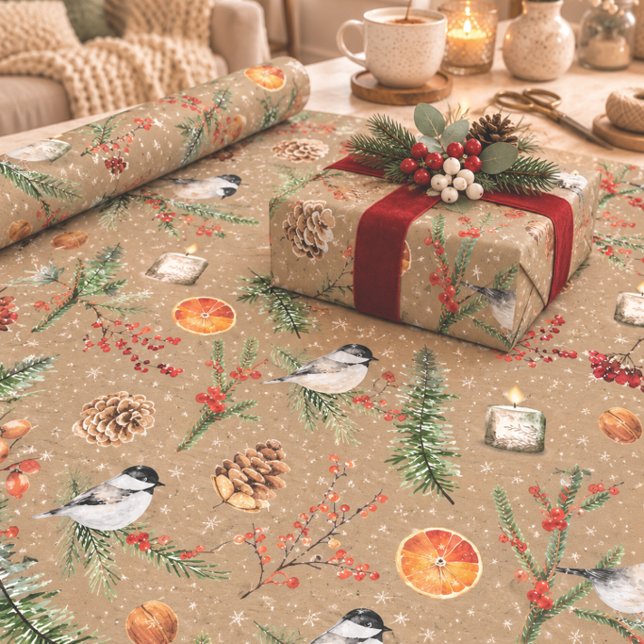 Papel De Presente Festa de Natal do Chapim-de-cabeça-preta Estilo Rú (Criador carregado)