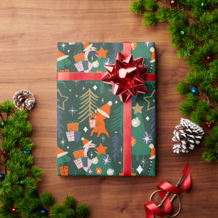 Papel De Presente Festa de Natal do Dinossauro Verde