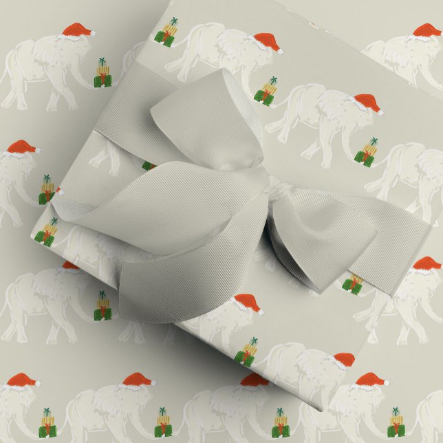 Papel De Presente Festa de Natal Elefante Branco Ilustrada (Festive White Elephant Christmas Party Illustrated Wrapping Paper)