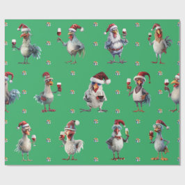 Papel De Presente Festa de Natal Engraçado Feriado de Frango Verde